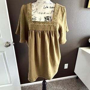 Bobeau Olive Green Embroidered Blouse